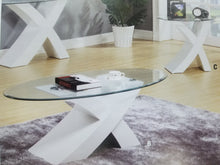 Load image into Gallery viewer, Modern style Coffee Table/End Tables Set with thick clear oval glass top and exquisite white geometric base design