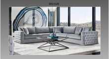 Load image into Gallery viewer, Spectacular view in day-light, Velvet Sectional, Chrome trim, in Silver color