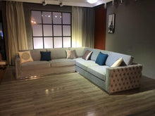 Load image into Gallery viewer, Amazing look in night-light, Silver Velvet Sectional with Chrome trim