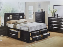 Load image into Gallery viewer, Spectacular Queen Storage Bed Set w/Bookcase Headboard in black and cappuccino finish 