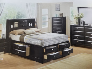 Spectacular Queen Storage Bed Set w/Bookcase Headboard in black and cappuccino finish 