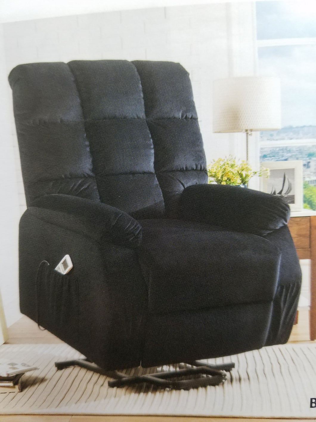 Black Velvet Recliner with wire-controlled Power Lift and massage, very comfortable and easy to operate.