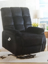 Load image into Gallery viewer, Very convenient, user-friendly black velvet Recliner with power lift and massage features