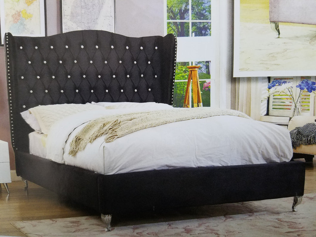 Distinguished Black Velvet Queen Upholstered Platform Bed