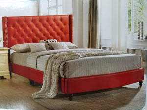 Vibrant Red Leatherette Queen Upholstered Bed