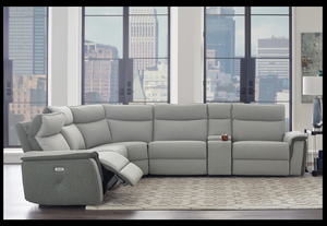 6-PC Power Motion Sectional in Two-Tone Gray Textured Fabric Upholstery. 
