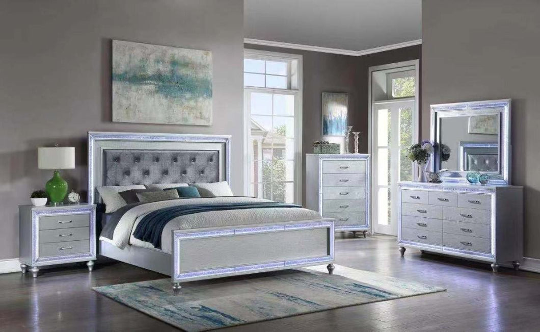 Illuminating, impressive, this Bedroom Set radiates LED lighting on all of its pieces. 