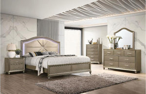 What a spectacular and an amazing look, 6PC Bedroom Set in 2 great colors, Gold and Pewter.