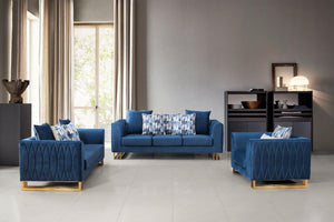 Amazing modern Living Room Set in a rich Blue Velvet Fabric