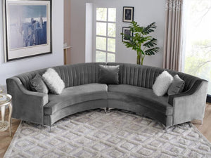 2-pc Sectional in smooth gray Velvet fabric