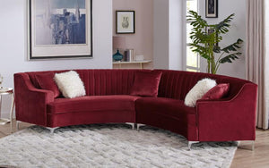 2-pc Sectional in smooth burgundy Velvet fabric