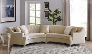 2-pc Sectional in smooth beige Velvet fabric