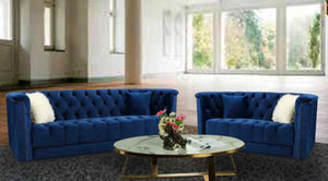 Amazing look, modern 2-PC  Blue Tufted Velvet Living Room  