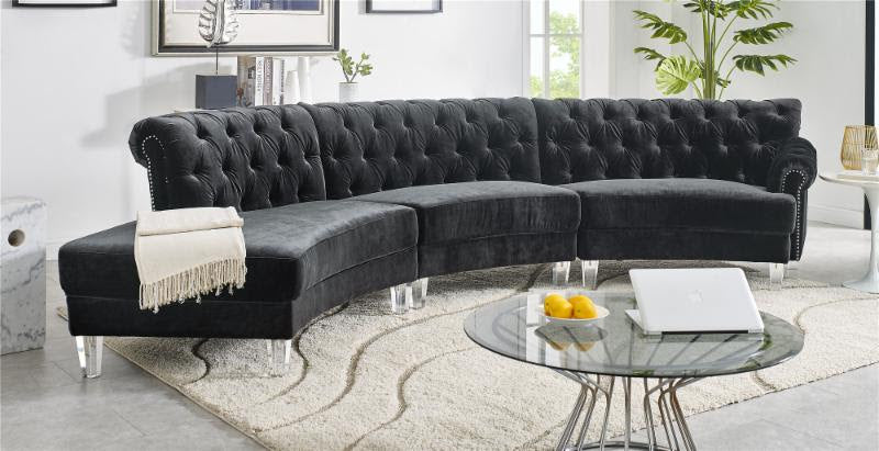 Beautiful Velvet 3-pc Sectional in black, and pink