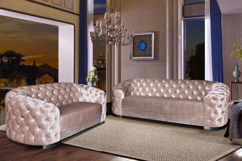 Stunning and attractive 2-pc Velvet Sofa/Love Seat Set in Silver color