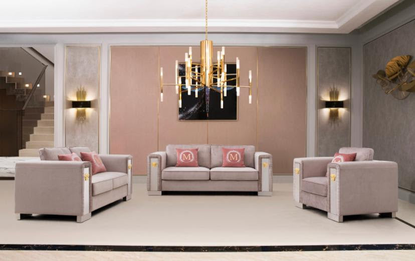 Sophisticated Velvet Living Room in lavish Silver Color