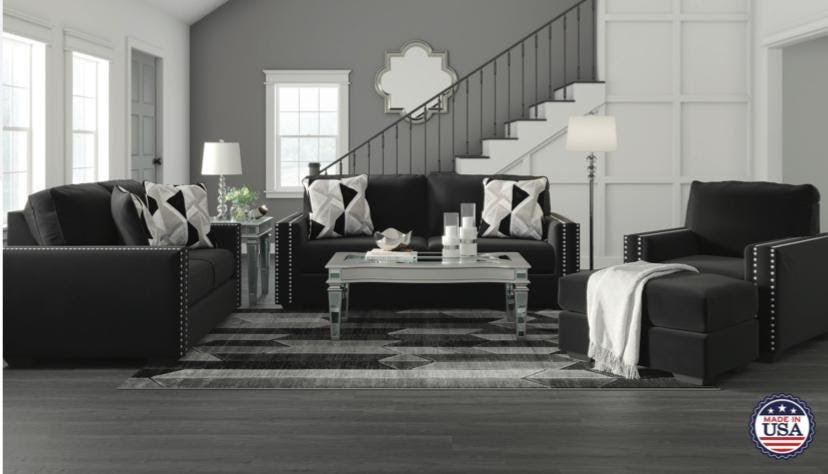 Outstanding Soft Velvet 2-PC Living Room Set, in Onyx Black.