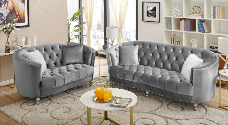 A stunning modern C shape superior velvet fabric 2-pc Sofa/Love Seat Set 