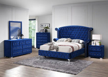 Load image into Gallery viewer, Exquisite 5-PC Queen Crystal Button Tufted Velvet Bedroom Set, in Blue, Black and Gray colors.