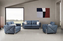 Load image into Gallery viewer, Very attractive 3-PC LIVING ROOM SET in Exquisite Blue Velvet Material