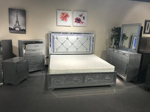"Glam in the Bling" 5-pc silver led Bedroom Set with Storage Drawers