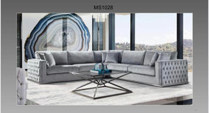 Spectacular view in day-light, Velvet Sectional, Chrome trim, in Silver color